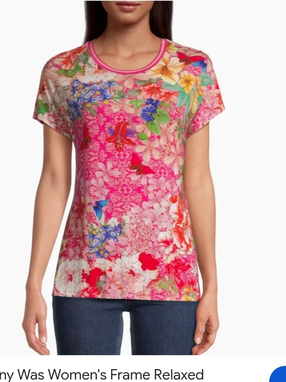 Johnny Was Pink Floral Short Sleeve Crewneck Tee